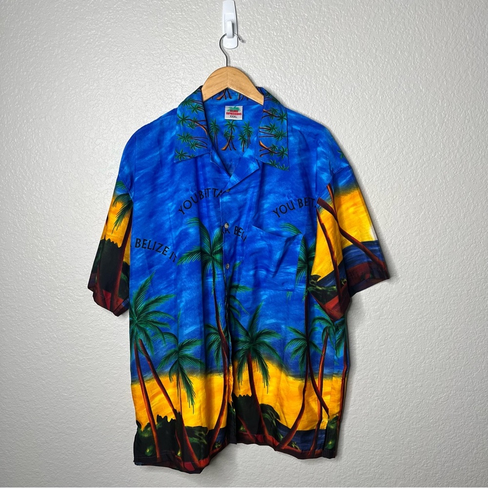 Island Expressions XXXL Hawaiian Shirt You Betta Belize It Palm Trees Sunset 3XL